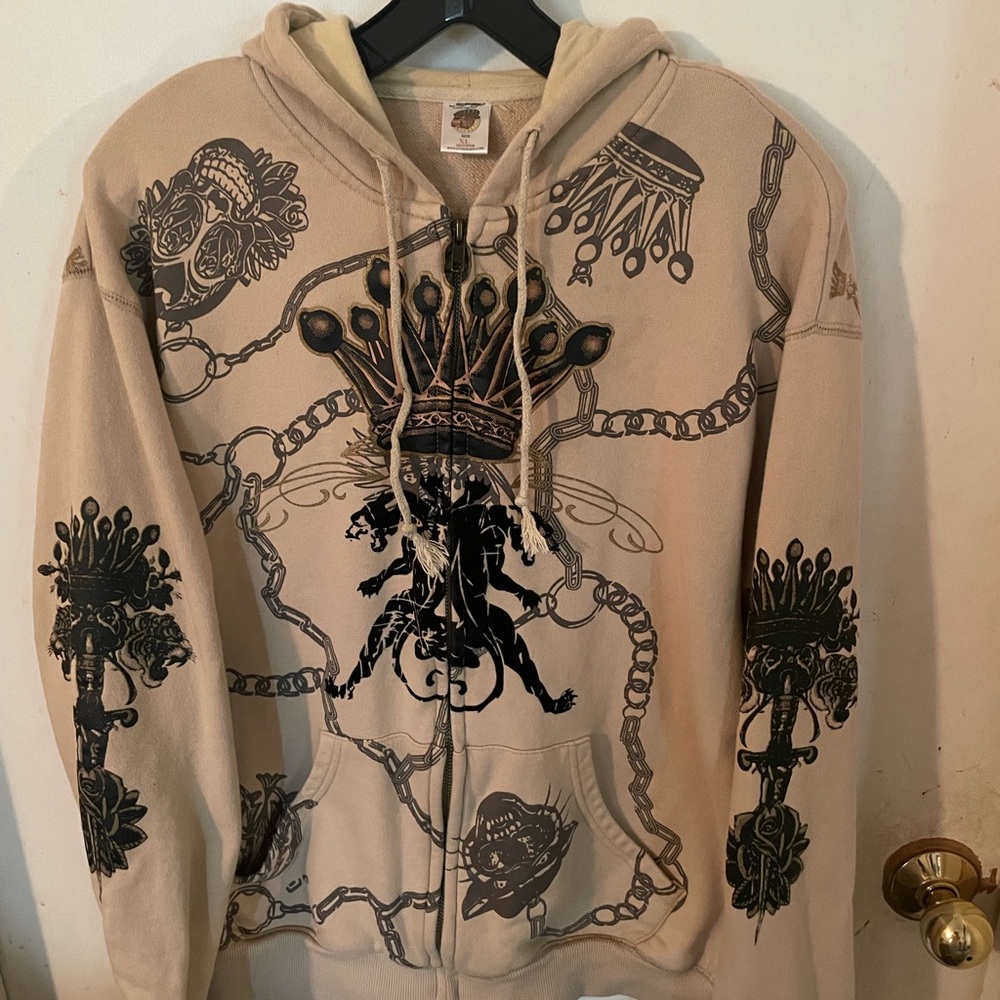 Vintage Authentic Y2K Ed Hardy x Christian Audigier Los Angeles Zip-Up Hoodie XL